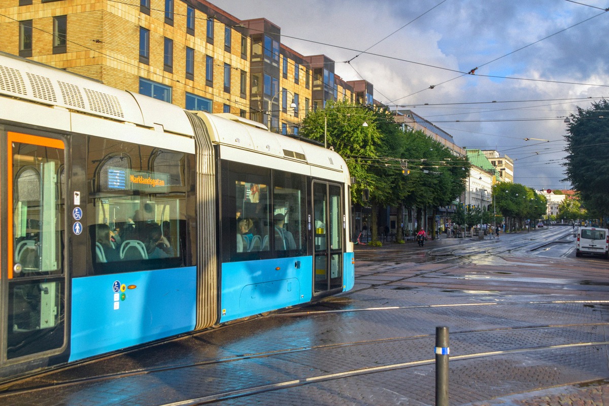 A Västtrafik tram on Kungsportsavenyn in Gothenburg